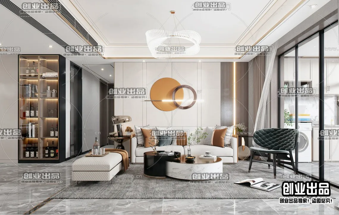 Living Room – Modern Style Interior 3D Scenes – 060