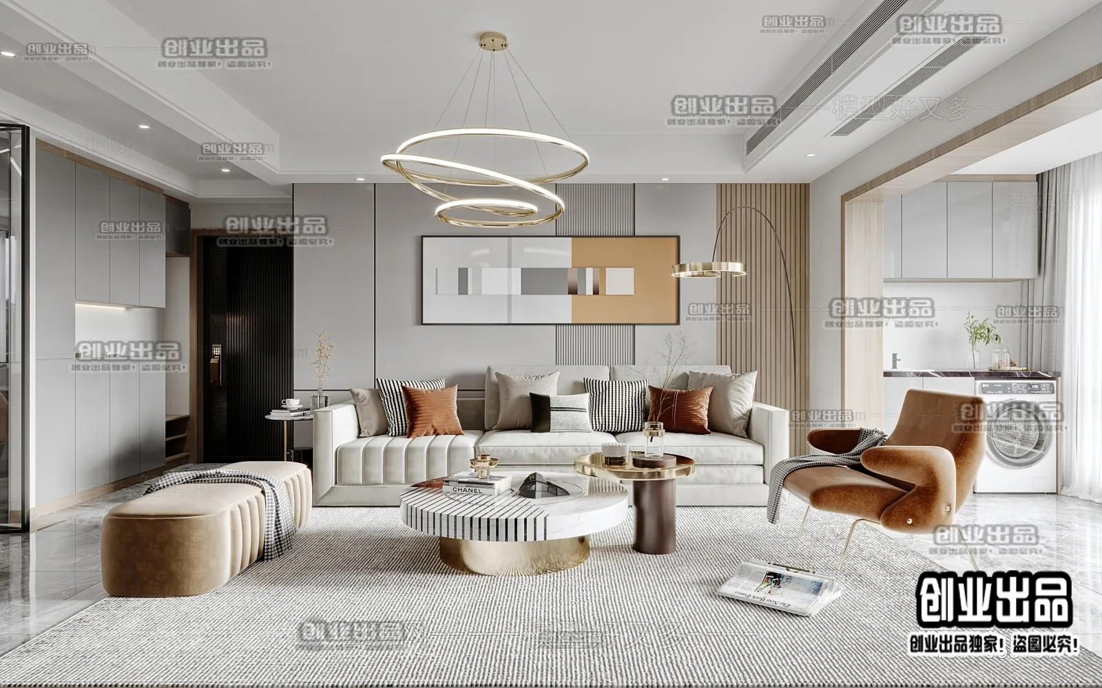 Living Room – Modern Style Interior 3D Scenes – 063