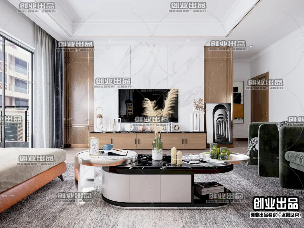 Living Room – Modern Style Interior 3D Scenes – 064