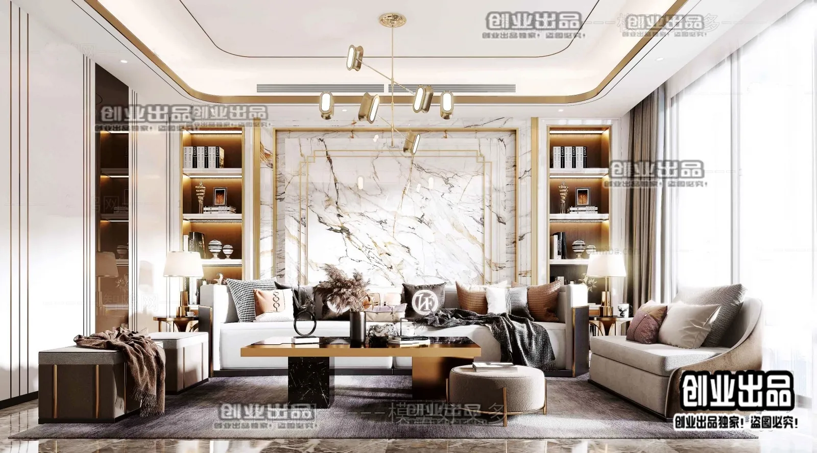 Living Room – Modern Style Interior 3D Scenes – 065