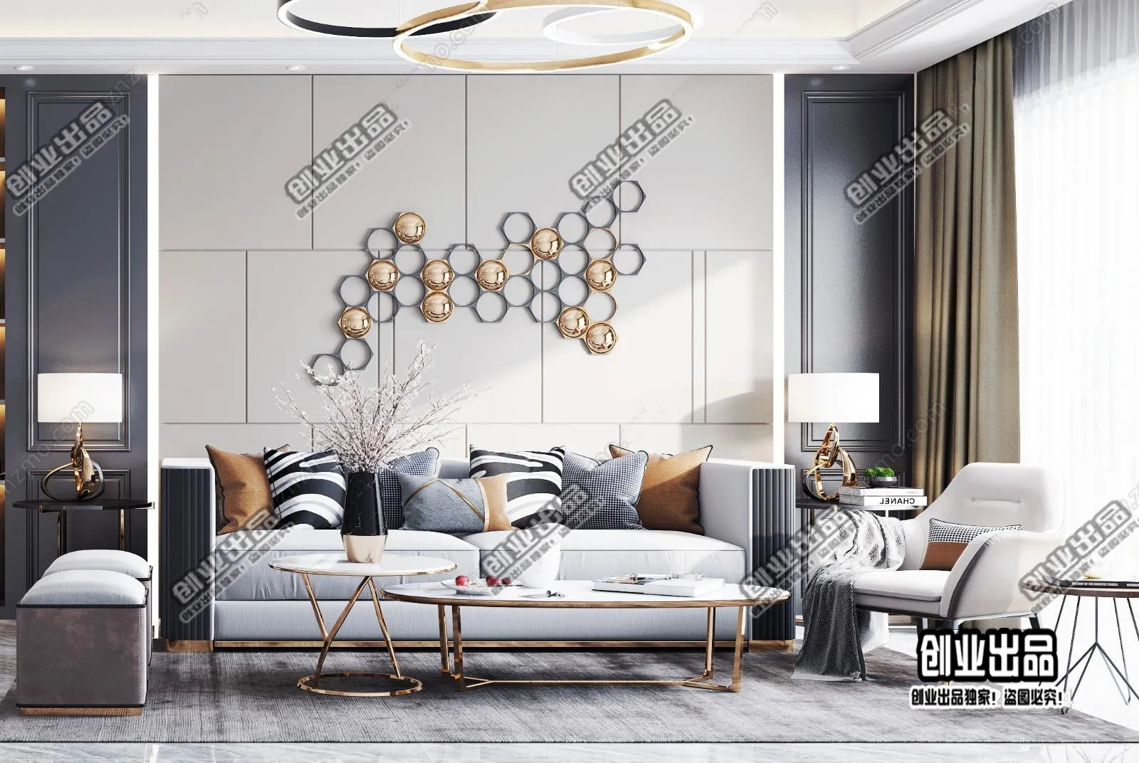 Living Room – Modern Style Interior 3D Scenes – 068