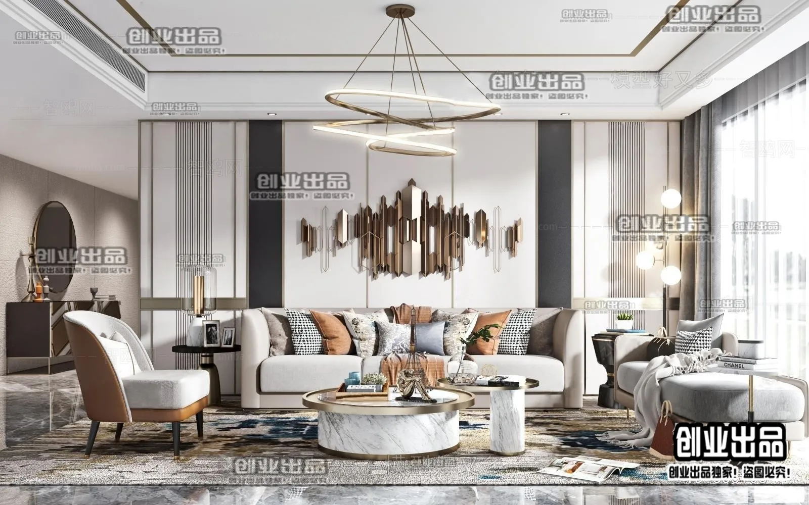 Living Room – Modern Style Interior 3D Scenes – 069