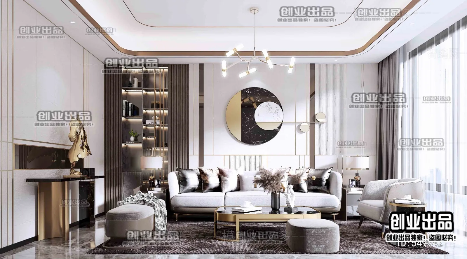 Living Room – Modern Style Interior 3D Scenes – 071