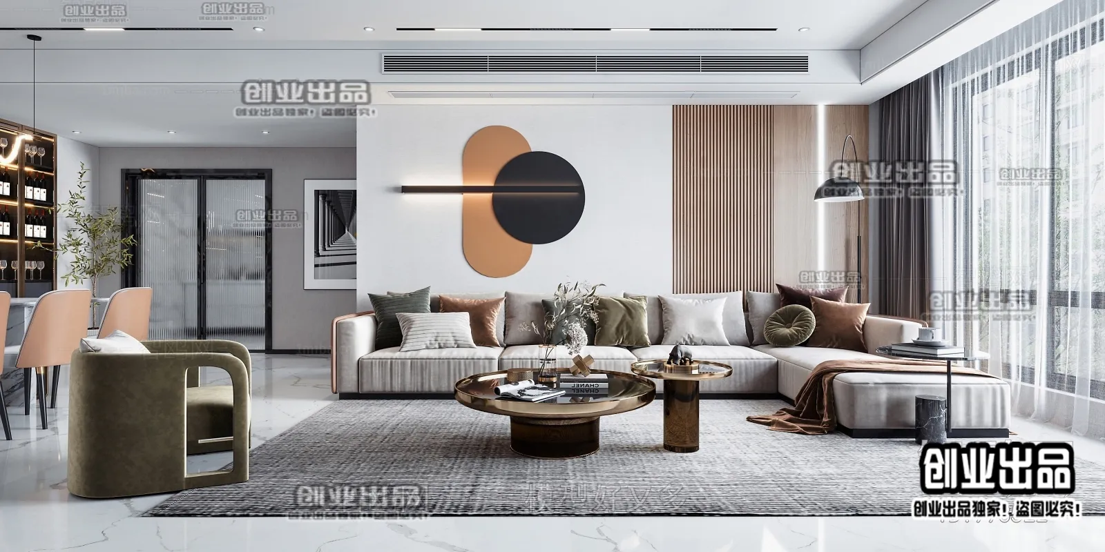 Living Room – Modern Style Interior 3D Scenes – 073