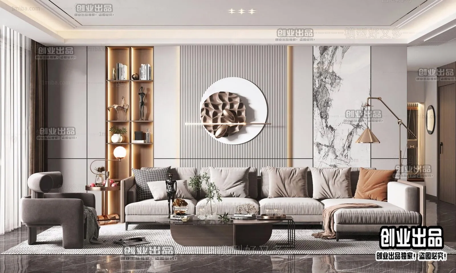 Living Room – Modern Style Interior 3D Scenes – 077