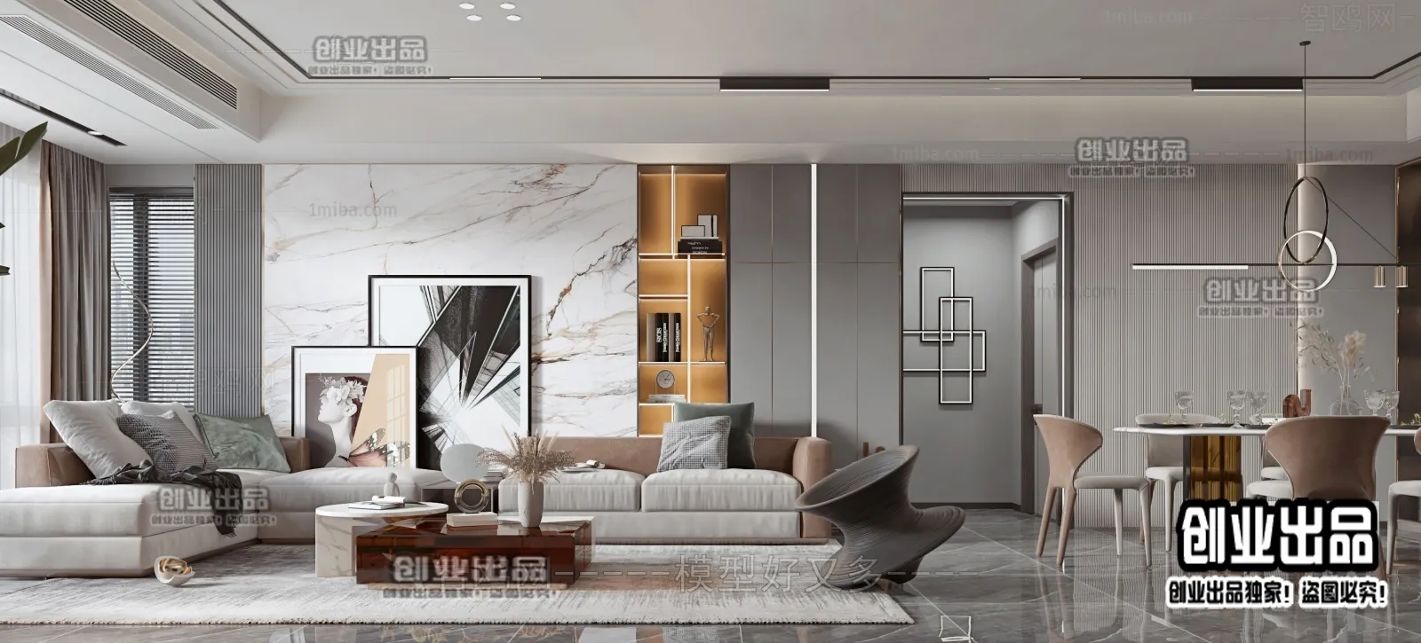 Living Room – Modern Style Interior 3D Scenes – 078