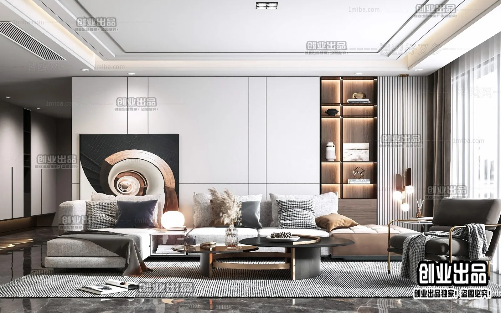 Living Room – Modern Style Interior 3D Scenes – 080