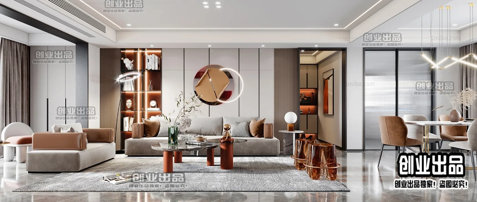 Living Room – Modern Style Interior 3D Scenes – 081