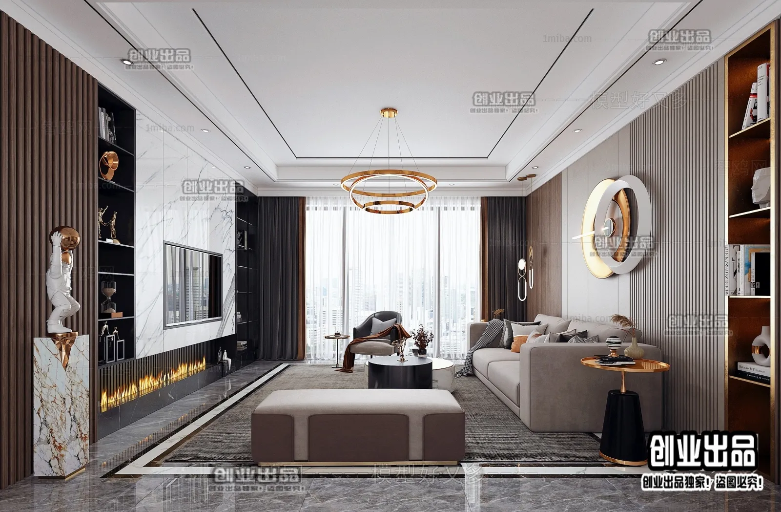 Living Room – Modern Style Interior 3D Scenes – 082