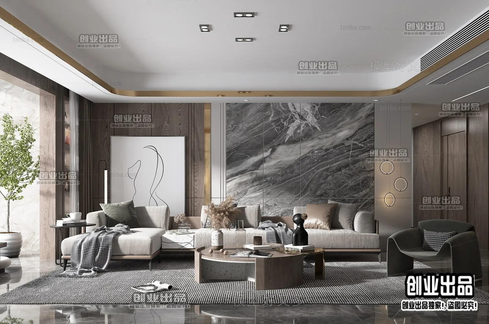 Living Room – Modern Style Interior 3D Scenes – 083