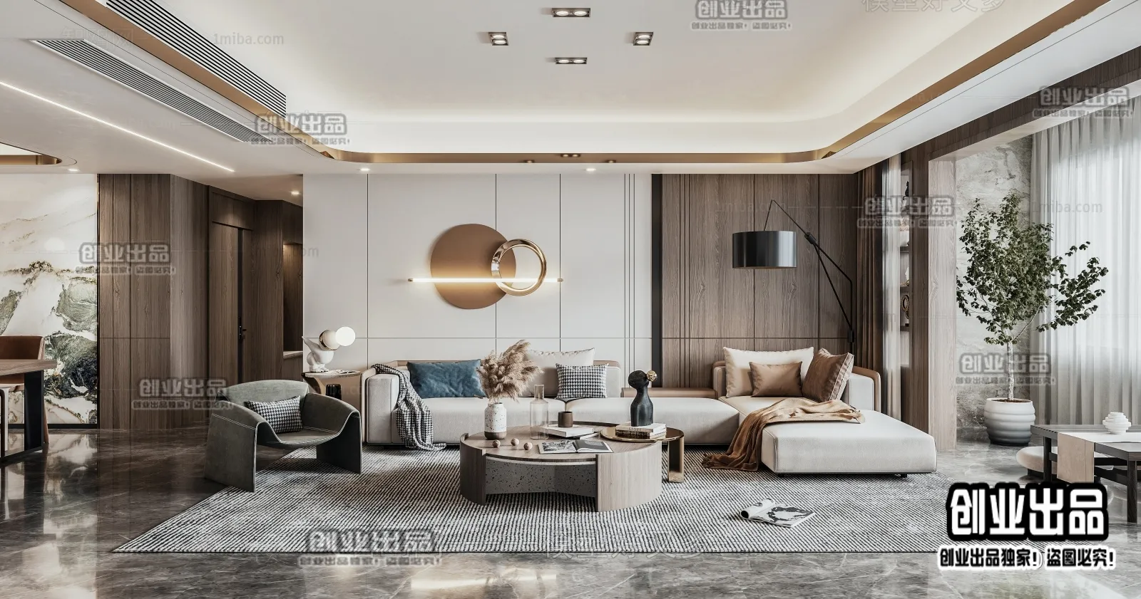 Living Room – Modern Style Interior 3D Scenes – 084