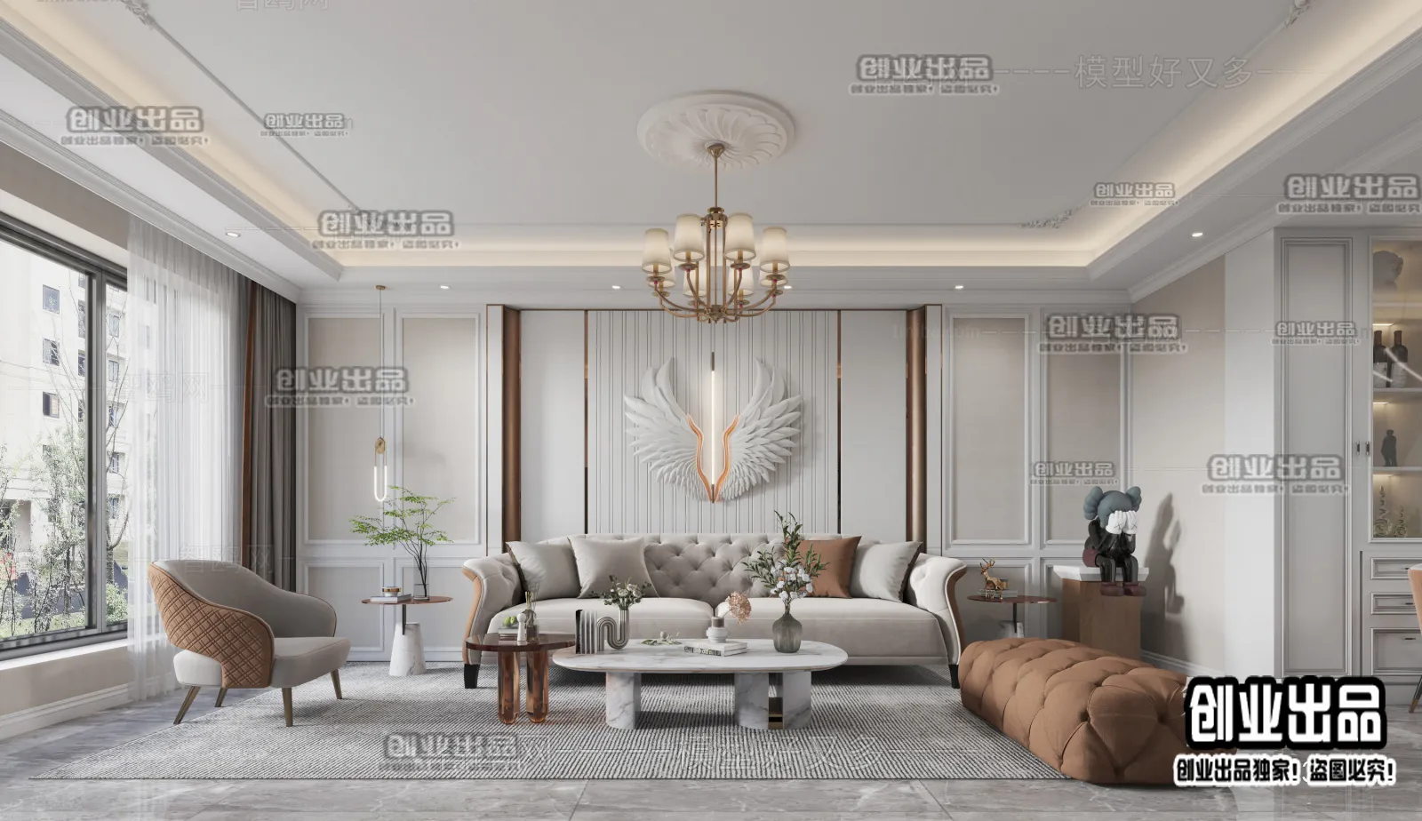 Living Room – Modern Style Interior 3D Scenes – 085