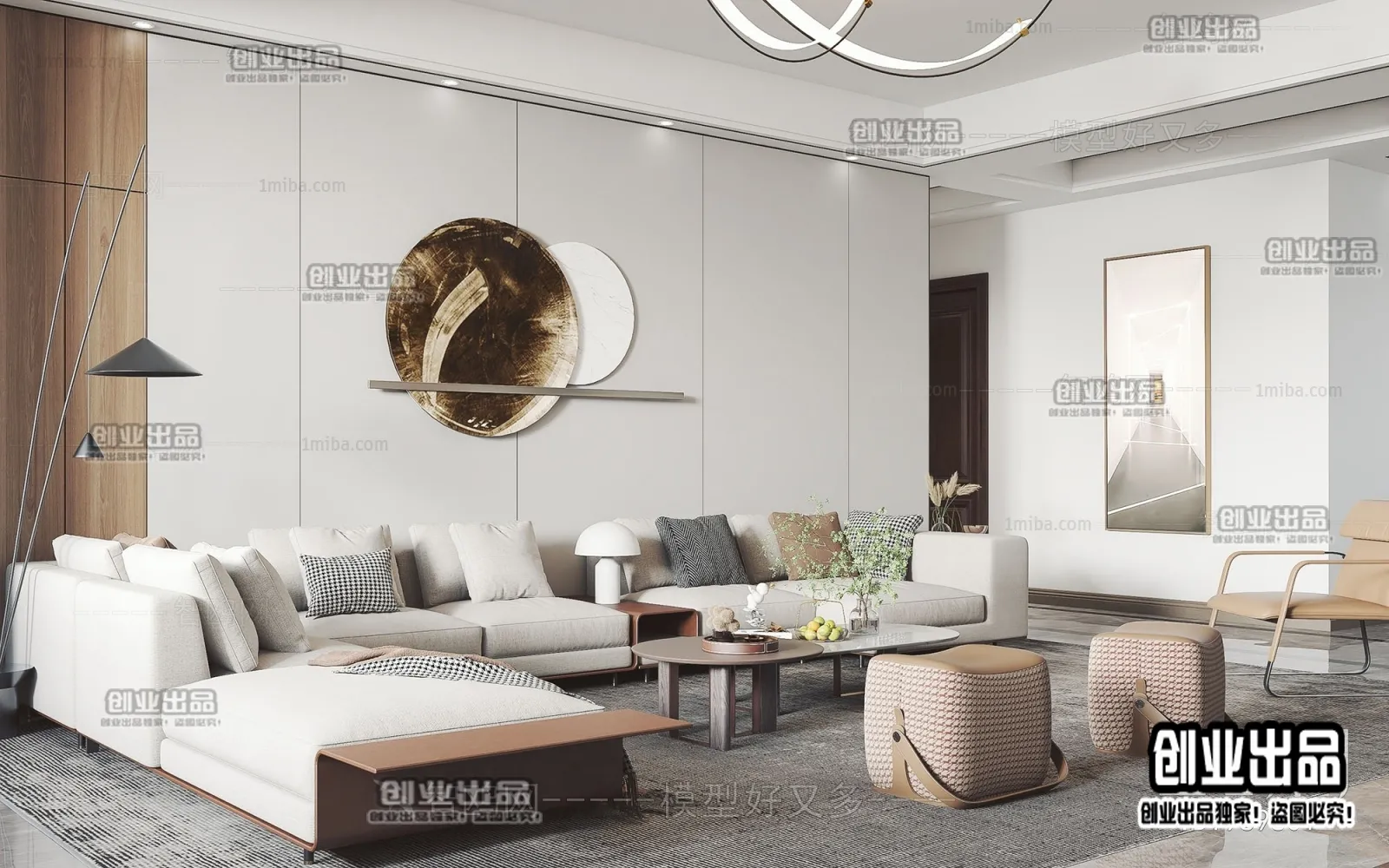 Living Room – Modern Style Interior 3D Scenes – 086