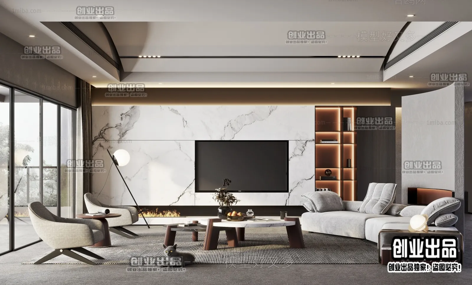 Living Room – Modern Style Interior 3D Scenes – 087