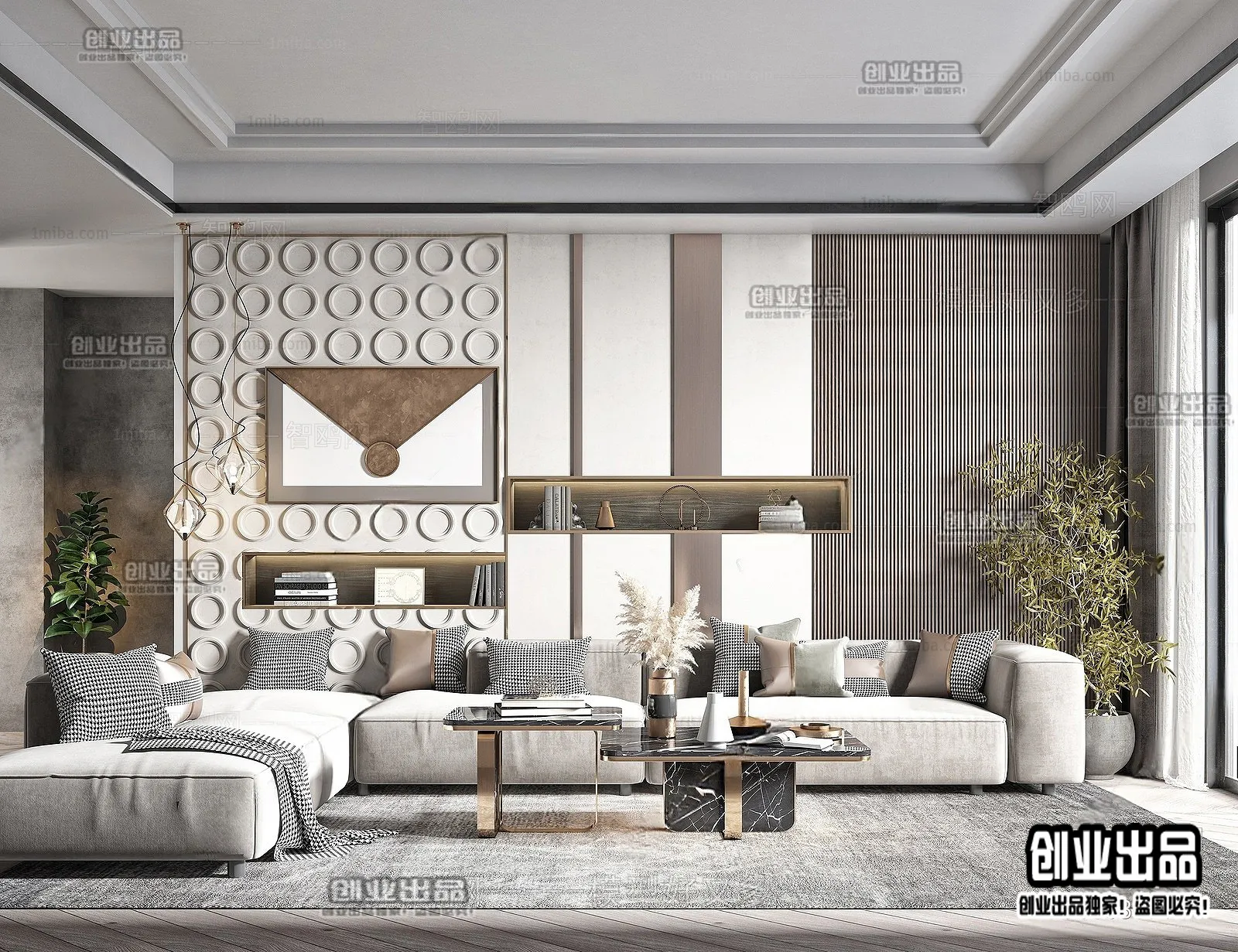 Living Room – Modern Style Interior 3D Scenes – 088