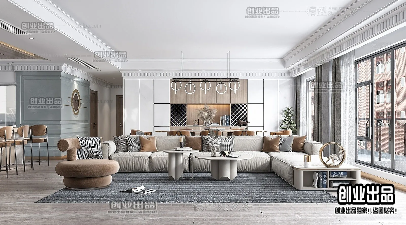 Living Room – Modern Style Interior 3D Scenes – 089