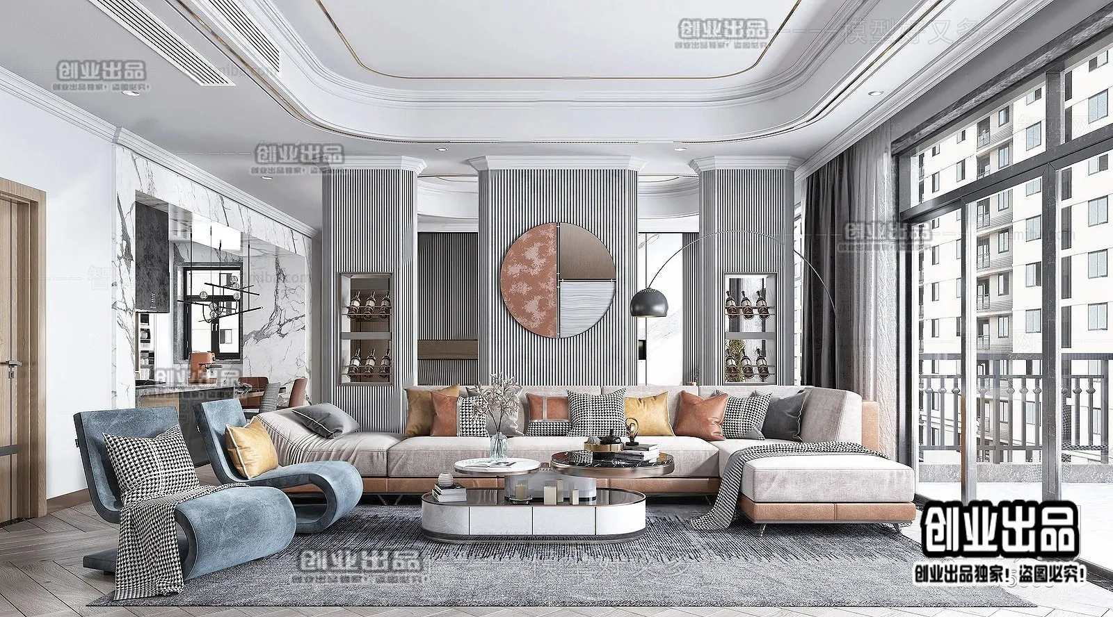 Living Room – Modern Style Interior 3D Scenes – 090