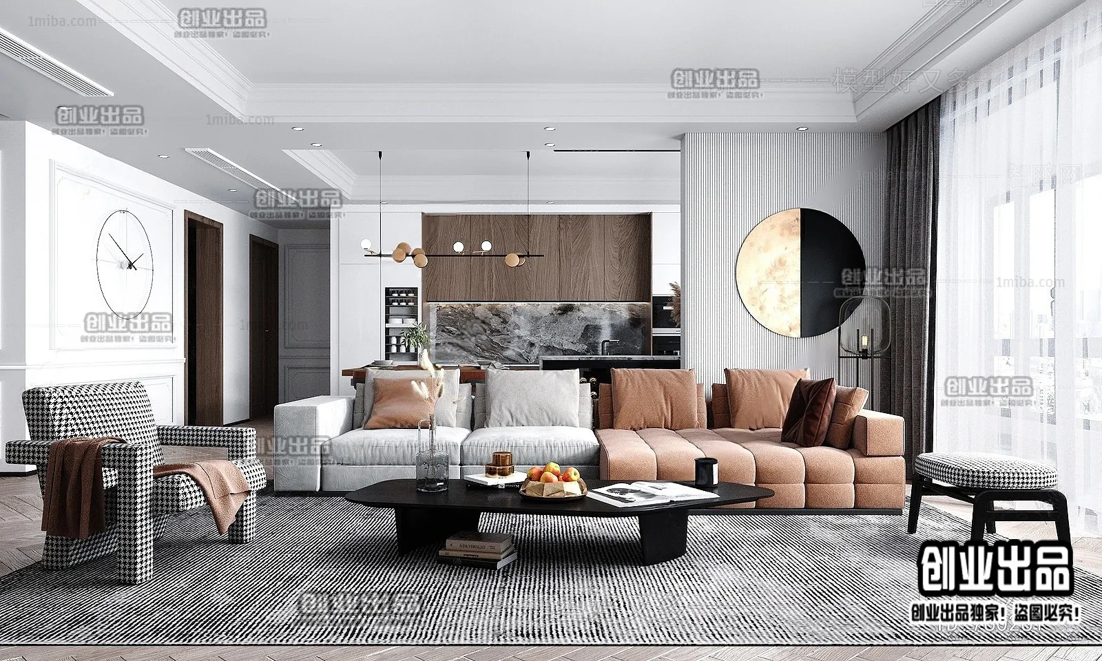 Living Room – Modern Style Interior 3D Scenes – 091