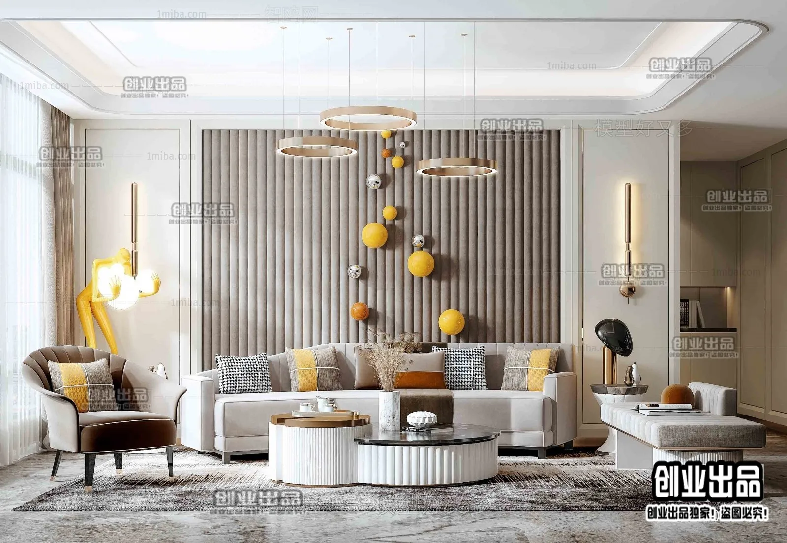 Living Room – Modern Style Interior 3D Scenes – 093