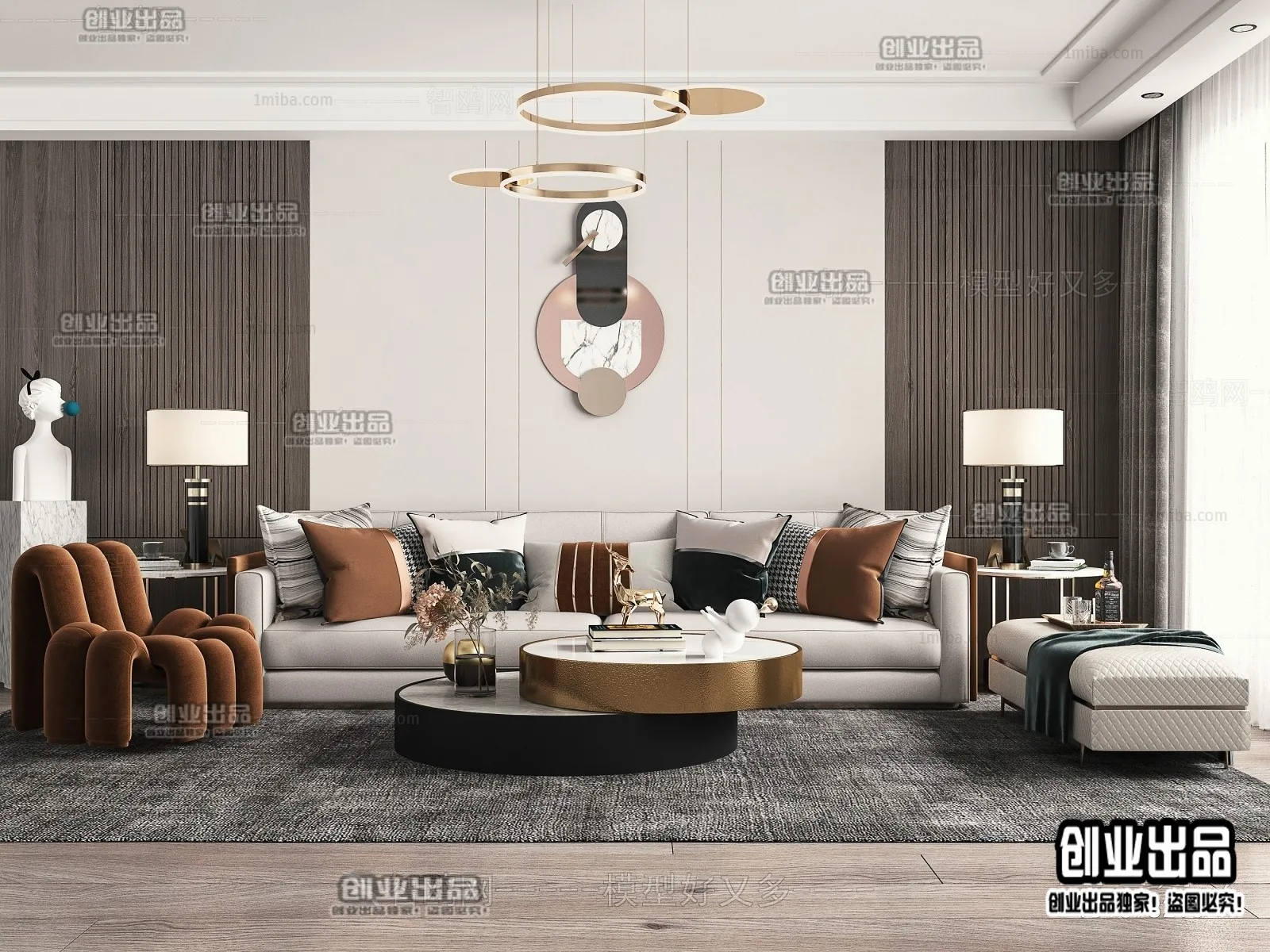 Living Room – Modern Style Interior 3D Scenes – 094