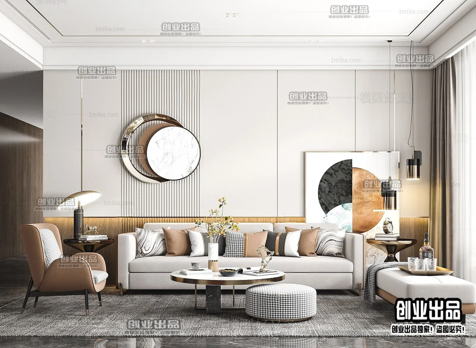 Living Room – Modern Style Interior 3D Scenes – 095