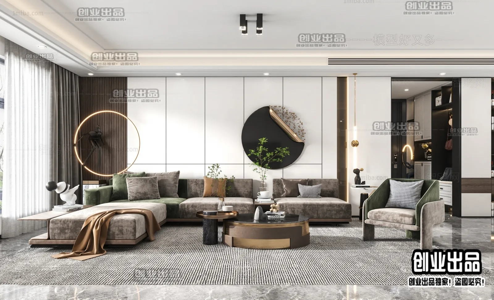 Living Room – Modern Style Interior 3D Scenes – 096