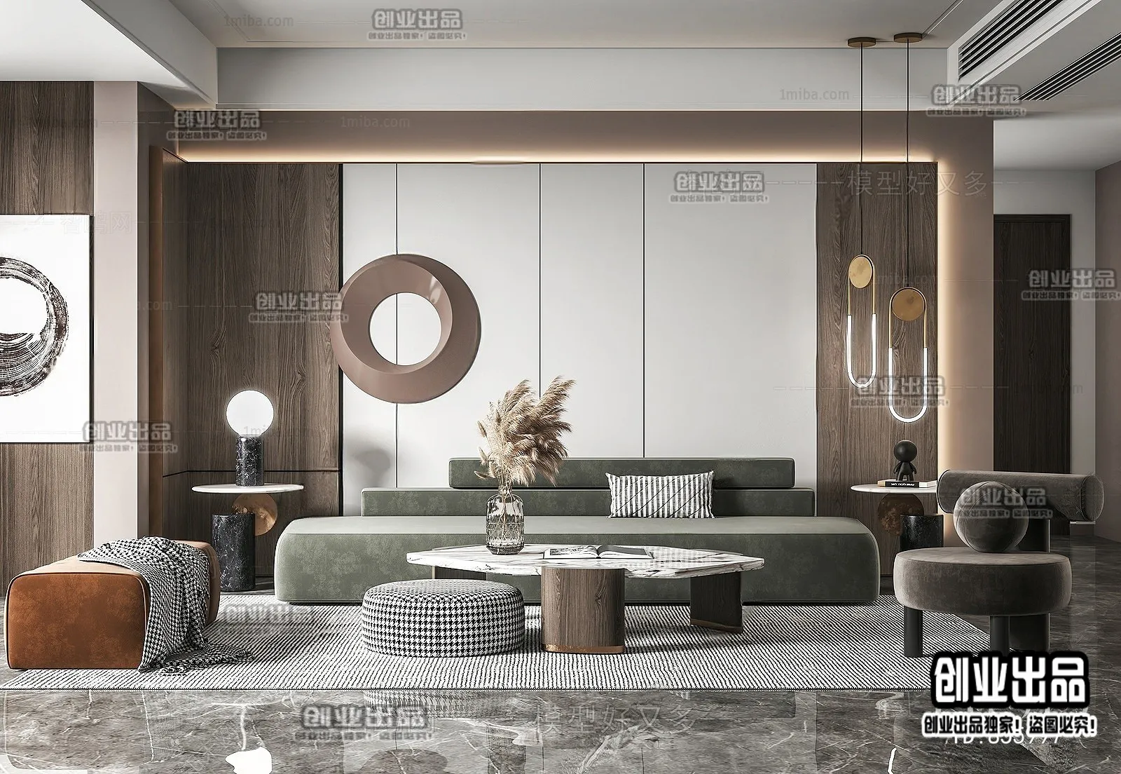 Living Room – Modern Style Interior 3D Scenes – 097