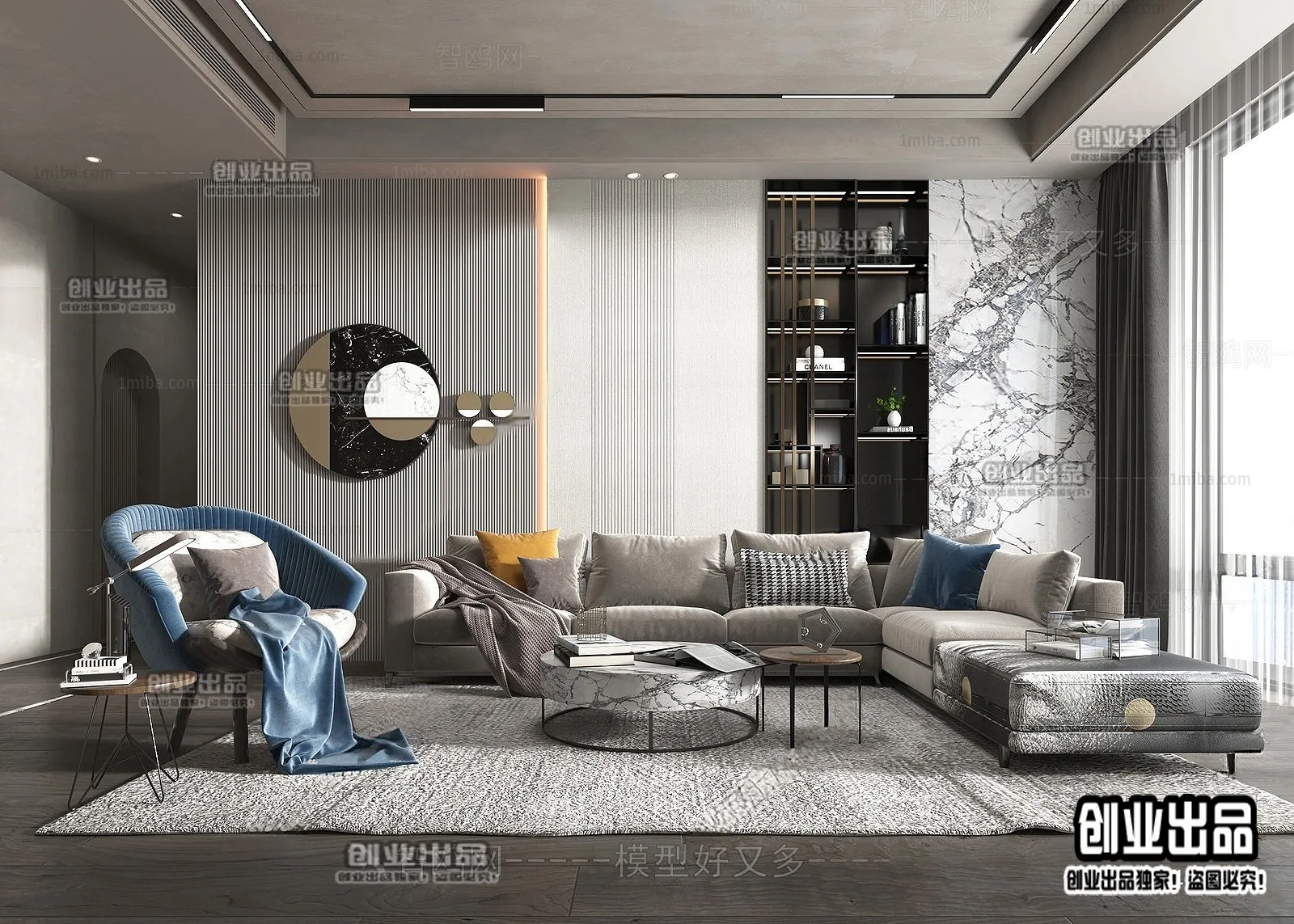 Living Room – Modern Style Interior 3D Scenes – 098