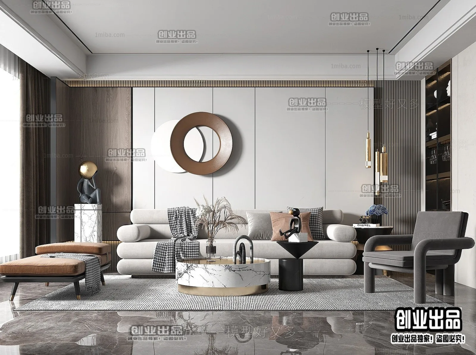 Living Room – Modern Style Interior 3D Scenes – 100