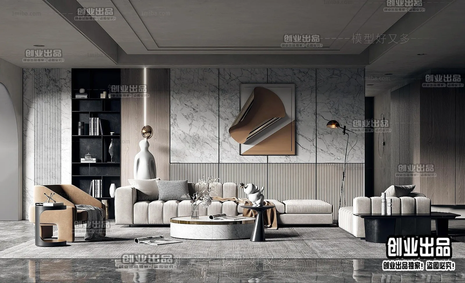 Living Room – Modern Style Interior 3D Scenes – 103