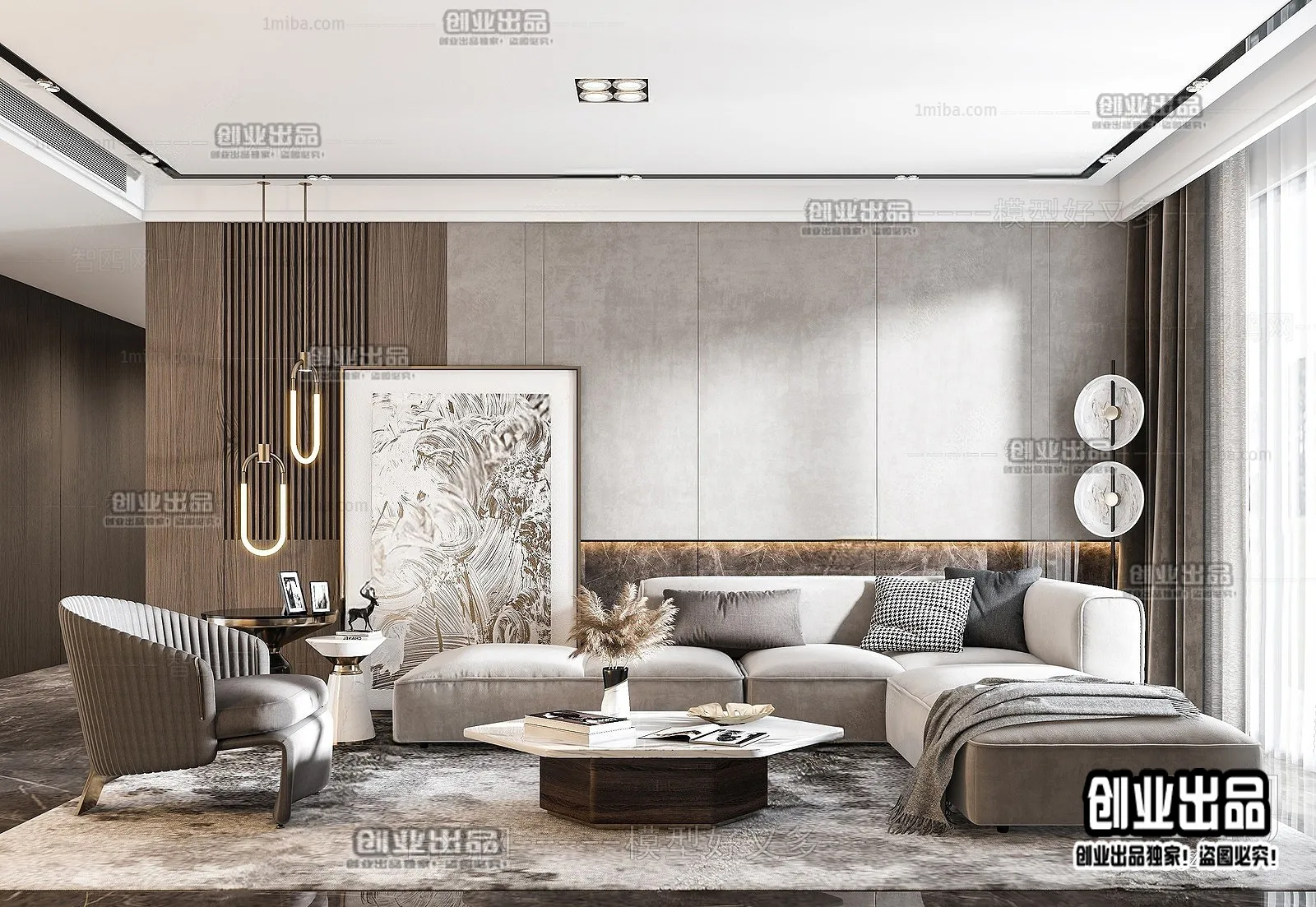 Living Room – Modern Style Interior 3D Scenes – 104