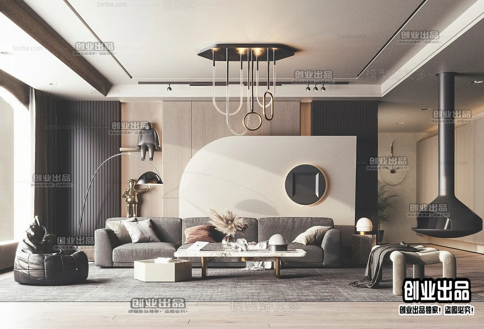 Living Room – Modern Style Interior 3D Scenes – 106