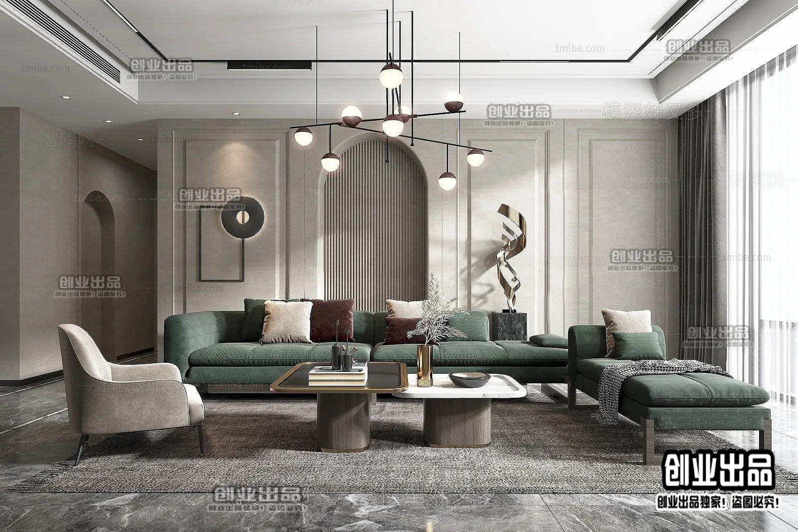 Living Room – Modern Style Interior 3D Scenes – 109