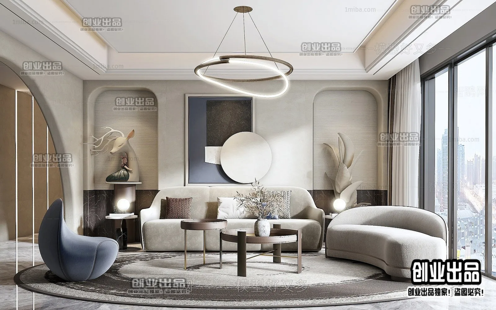 Living Room – Modern Style Interior 3D Scenes – 110