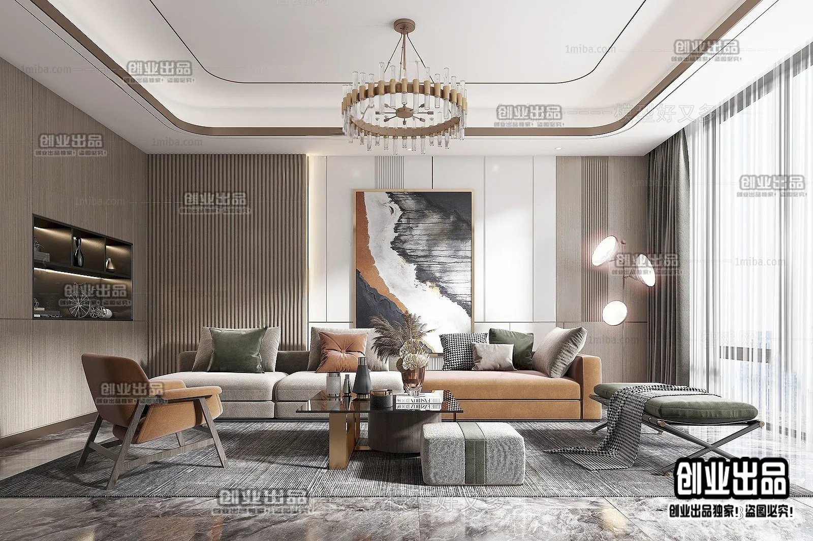 Living Room – Modern Style Interior 3D Scenes – 115