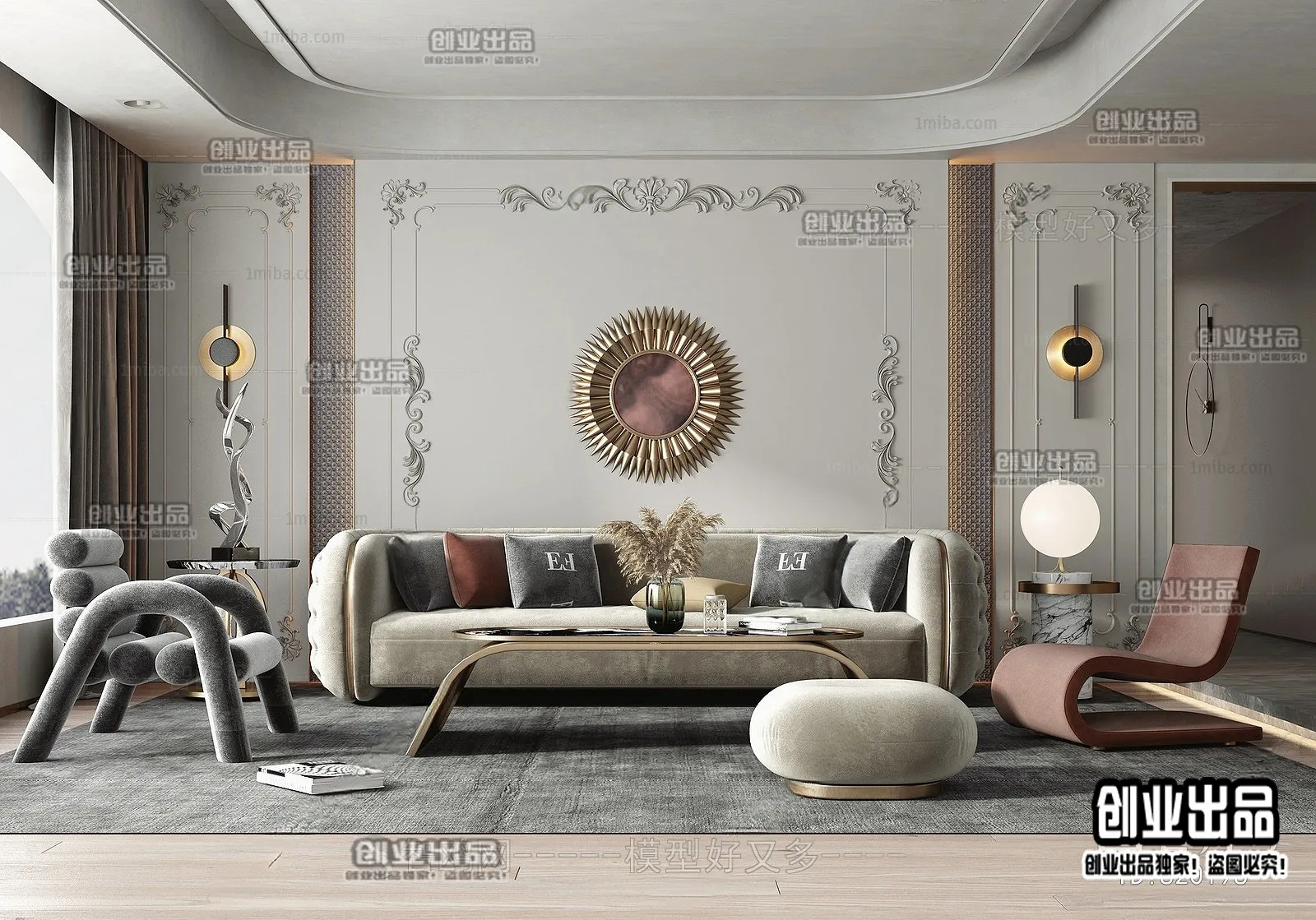 Living Room – Modern Style Interior 3D Scenes – 116