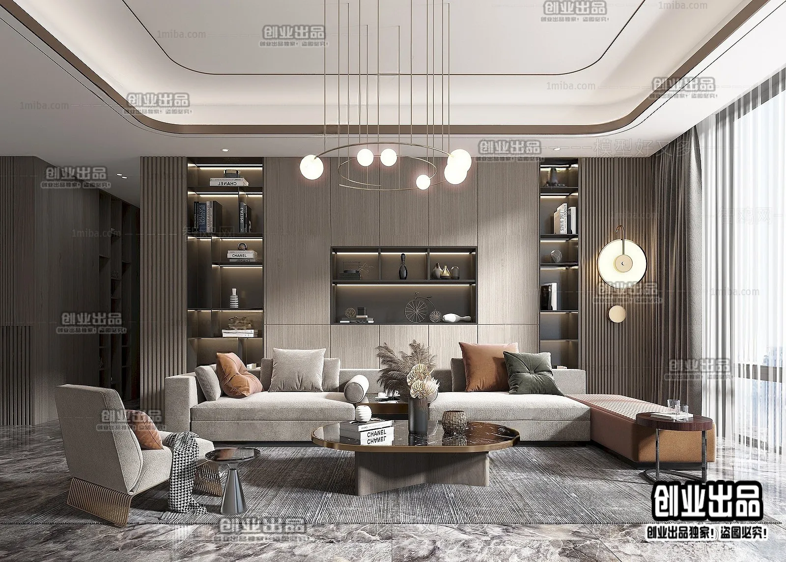 Living Room – Modern Style Interior 3D Scenes – 117