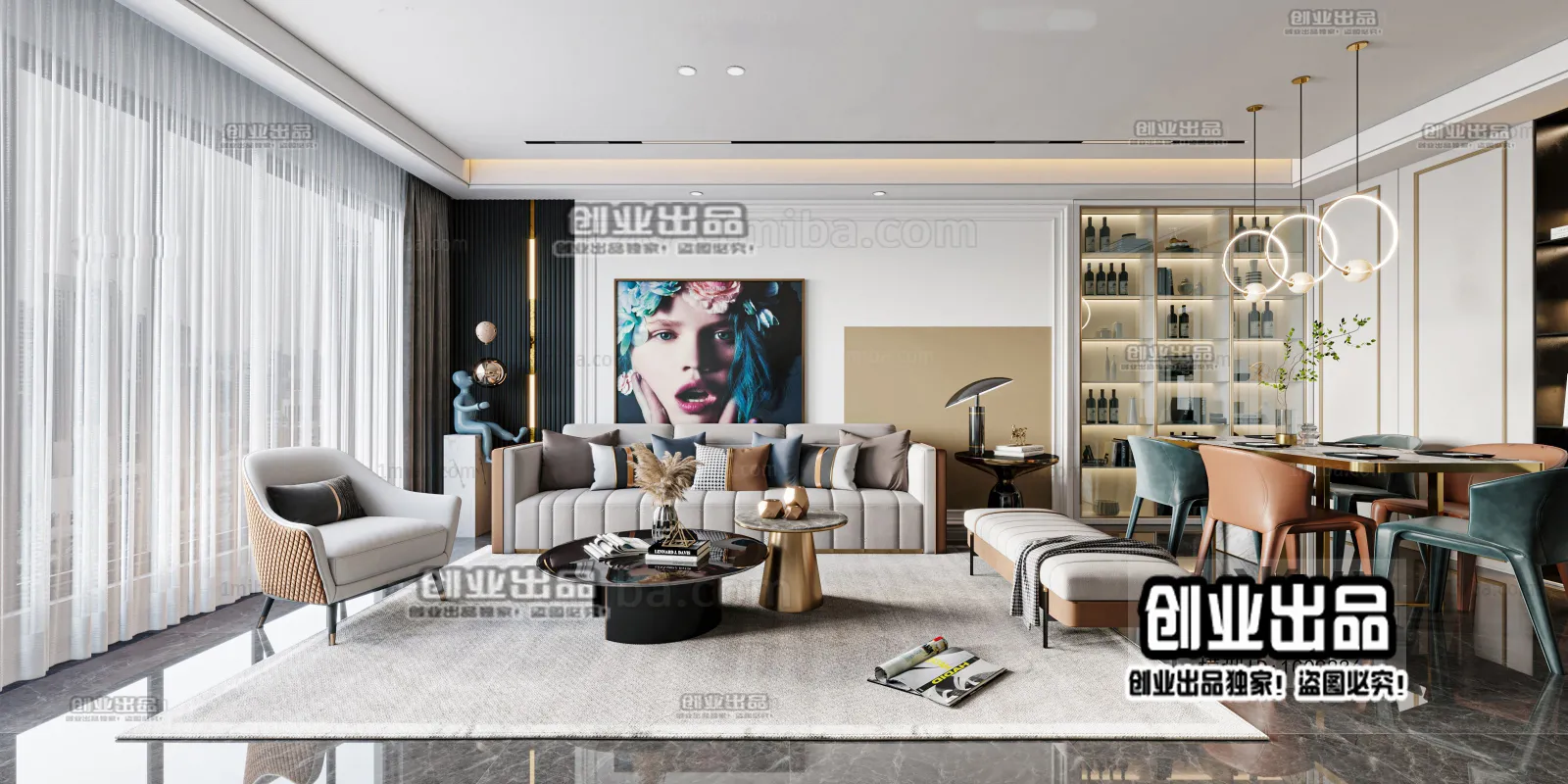 Living Room – Modern Style Interior 3D Scenes – 118