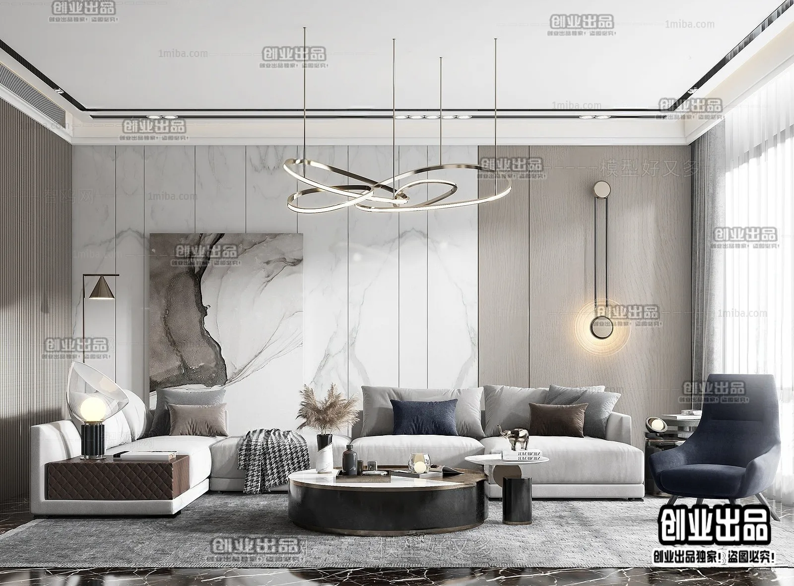 Living Room – Modern Style Interior 3D Scenes – 119