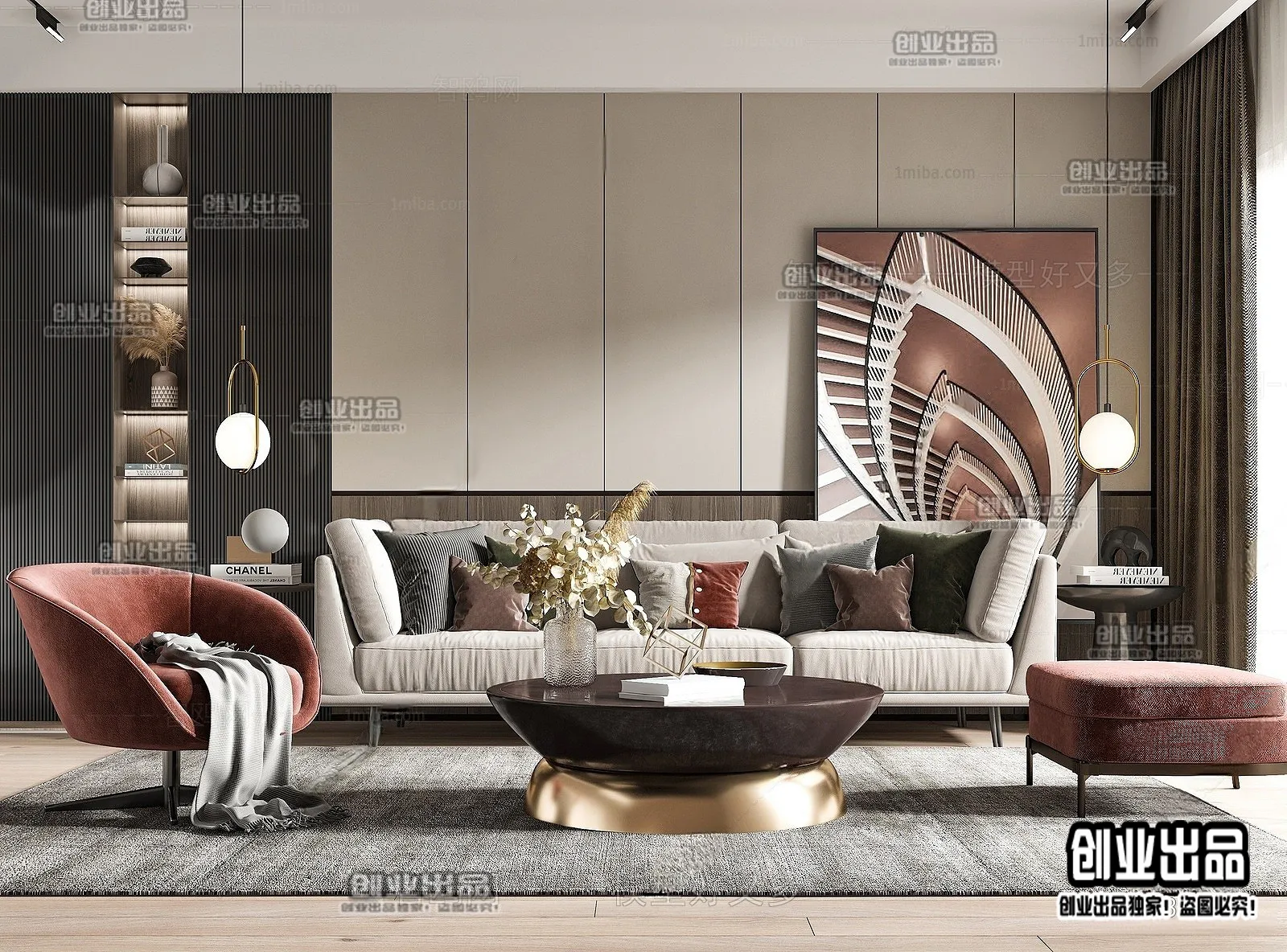 Living Room – Modern Style Interior 3D Scenes – 121