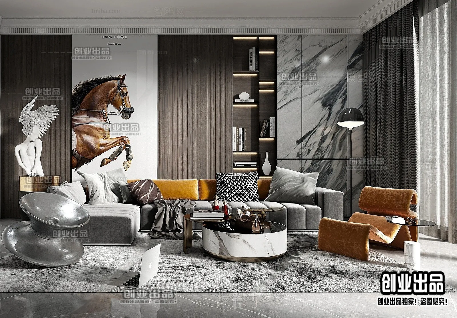 Living Room – Modern Style Interior 3D Scenes – 123