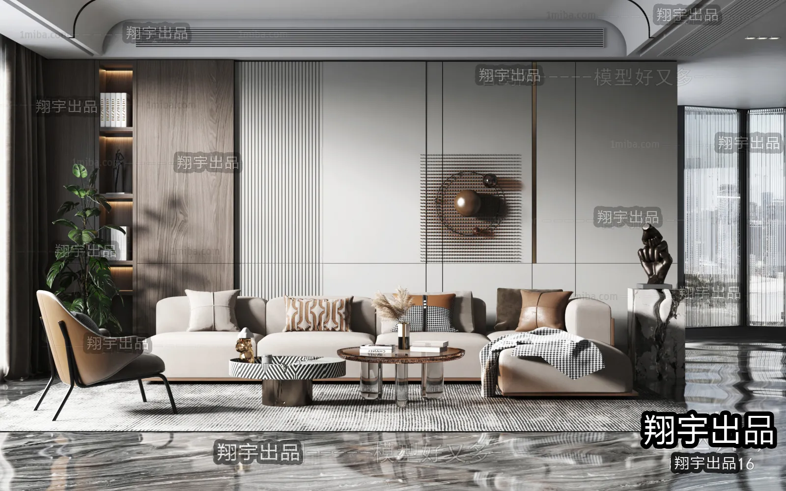 Living Room – Modern Style Interior 3D Scenes – 126