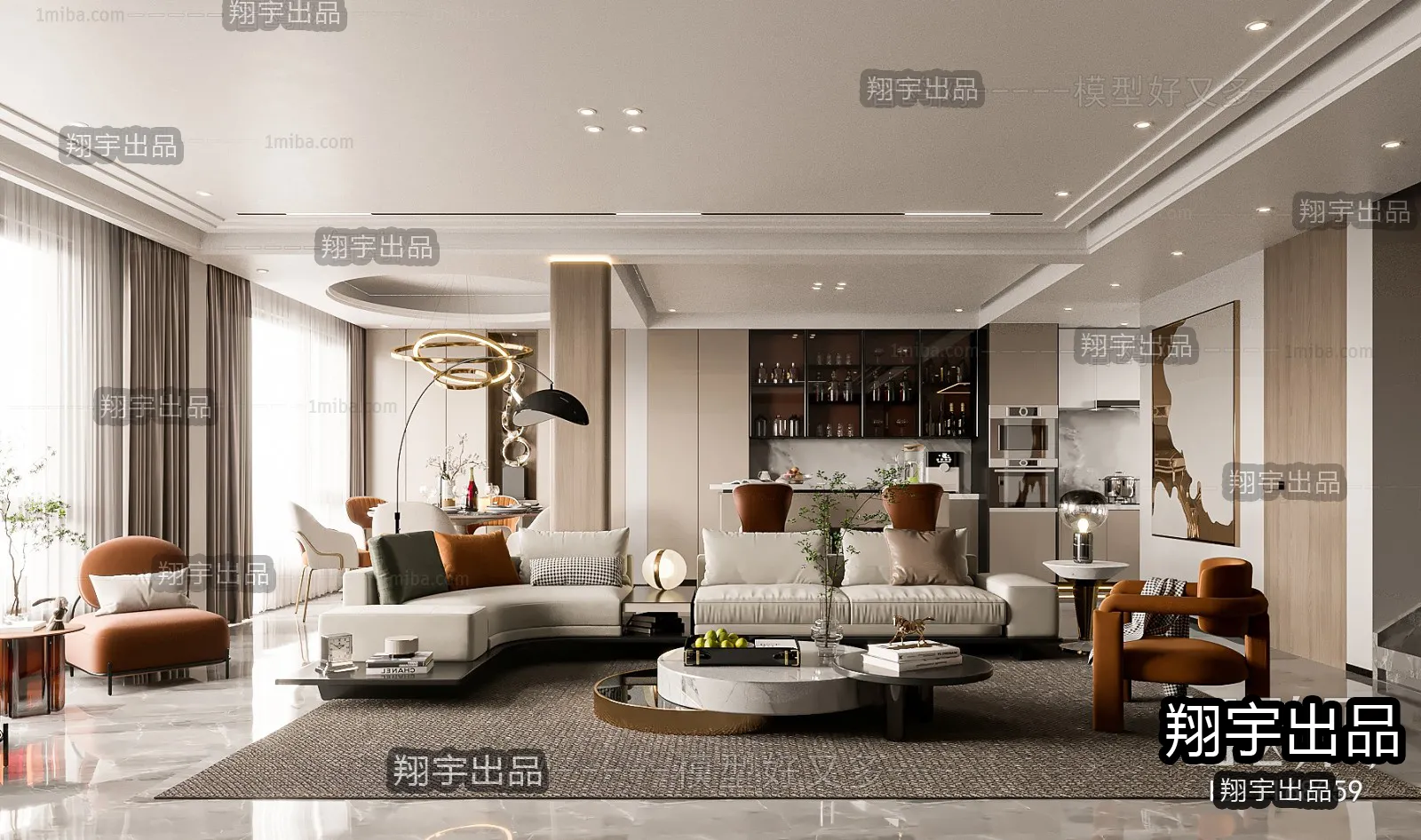 Living Room – Modern Style Interior 3D Scenes – 127