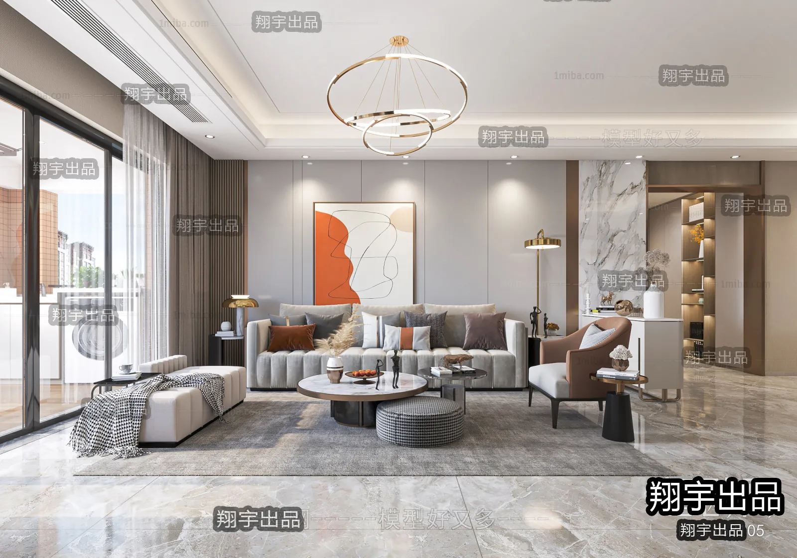 Living Room – Modern Style Interior 3D Scenes – 128