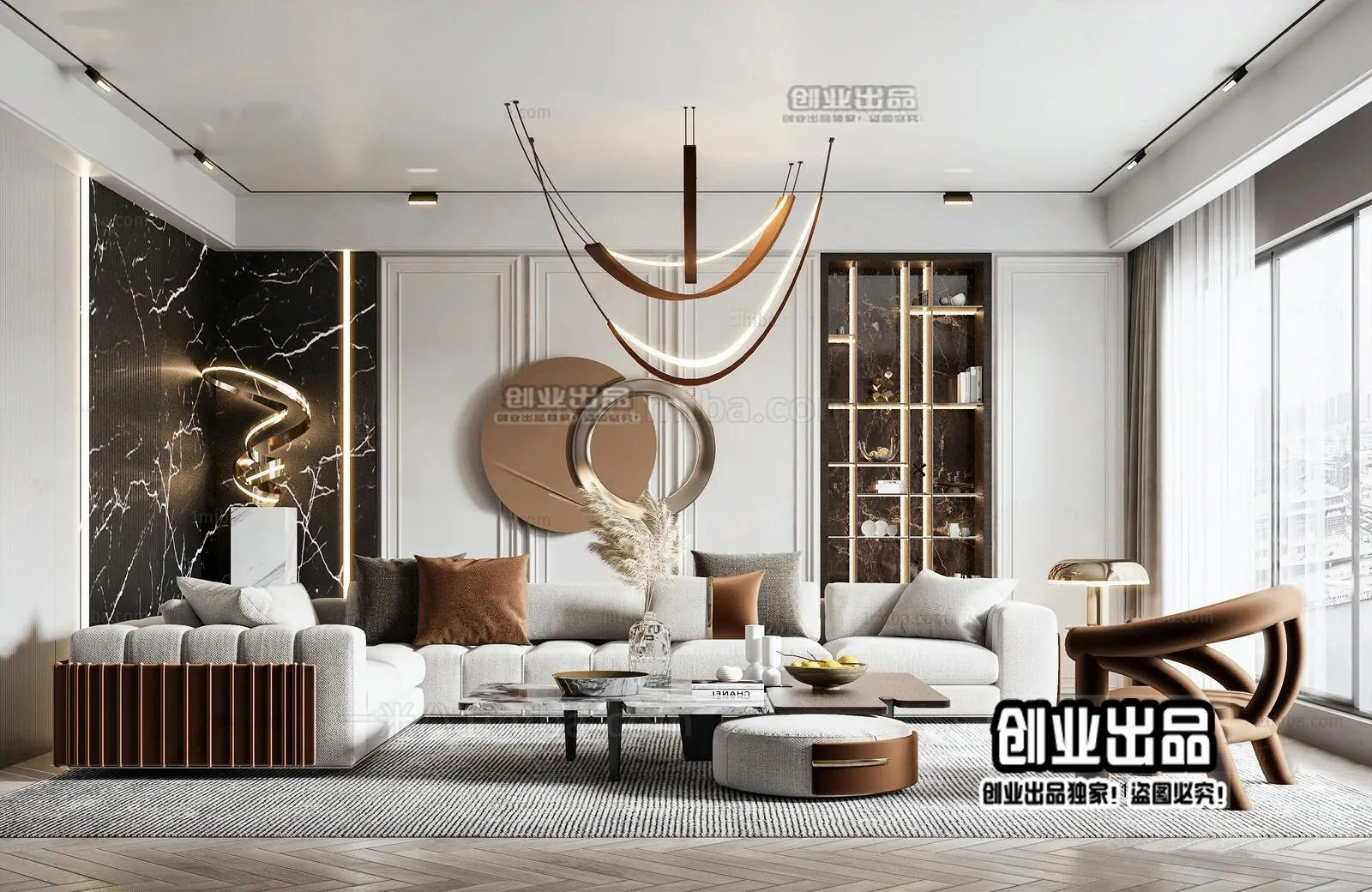 Living Room – Modern Style Interior 3D Scenes – 129