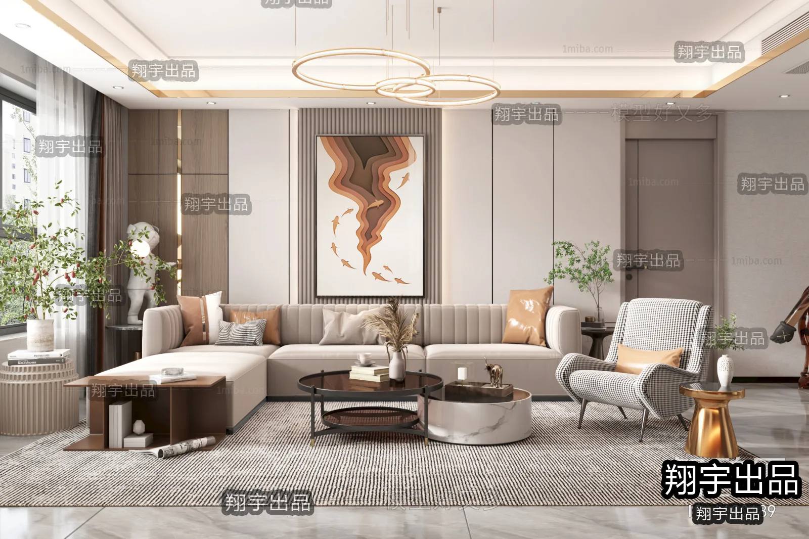 Living Room – Modern Style Interior 3D Scenes – 130