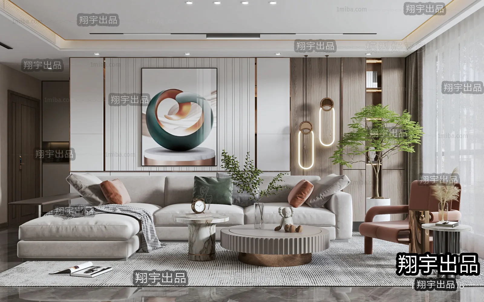 Living Room – Modern Style Interior 3D Scenes – 131