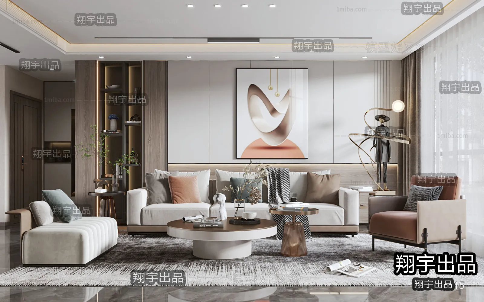 Living Room – Modern Style Interior 3D Scenes – 132