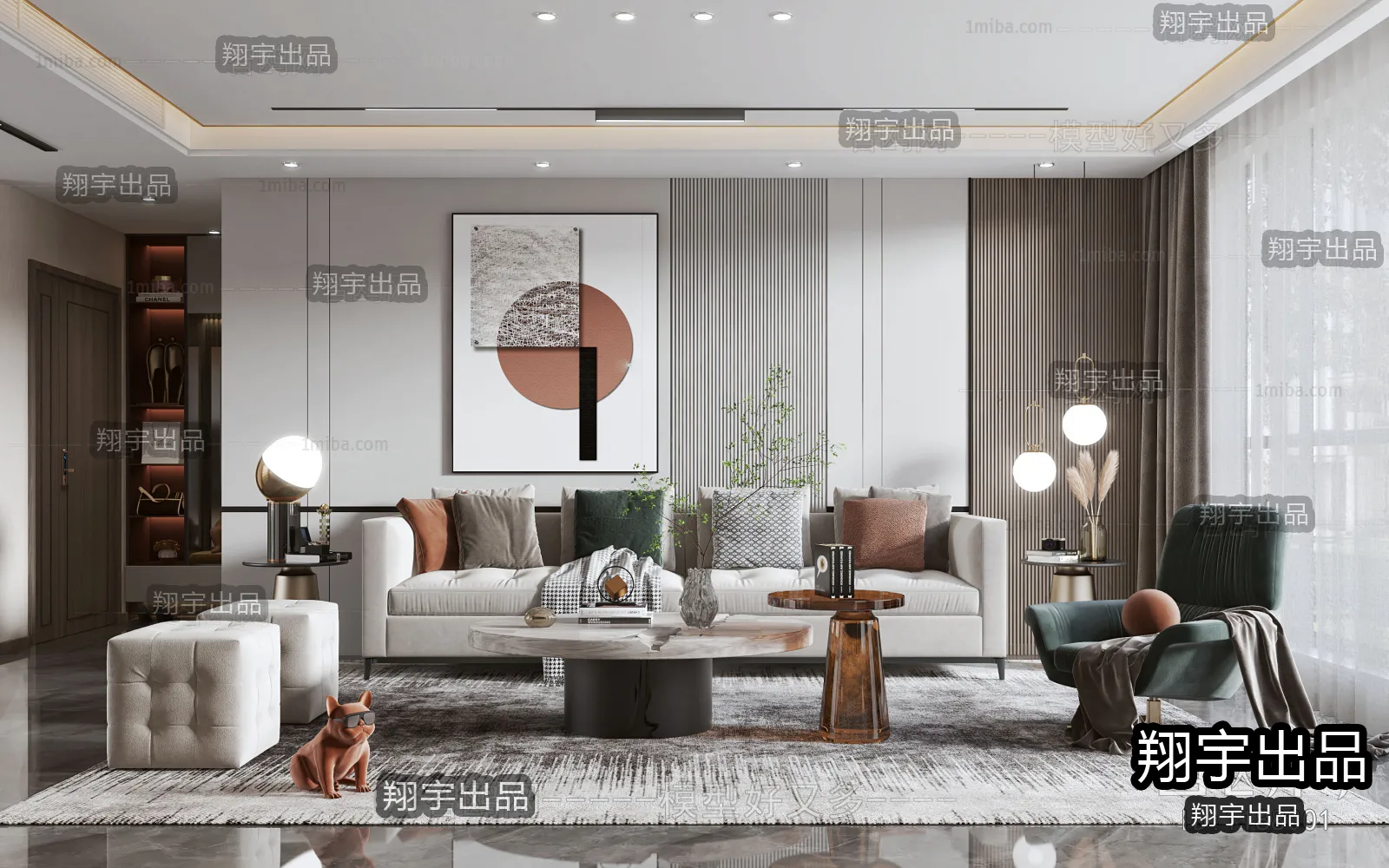 Living Room – Modern Style Interior 3D Scenes – 136