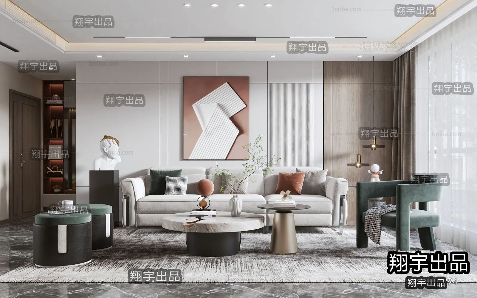 Living Room – Modern Style Interior 3D Scenes – 139